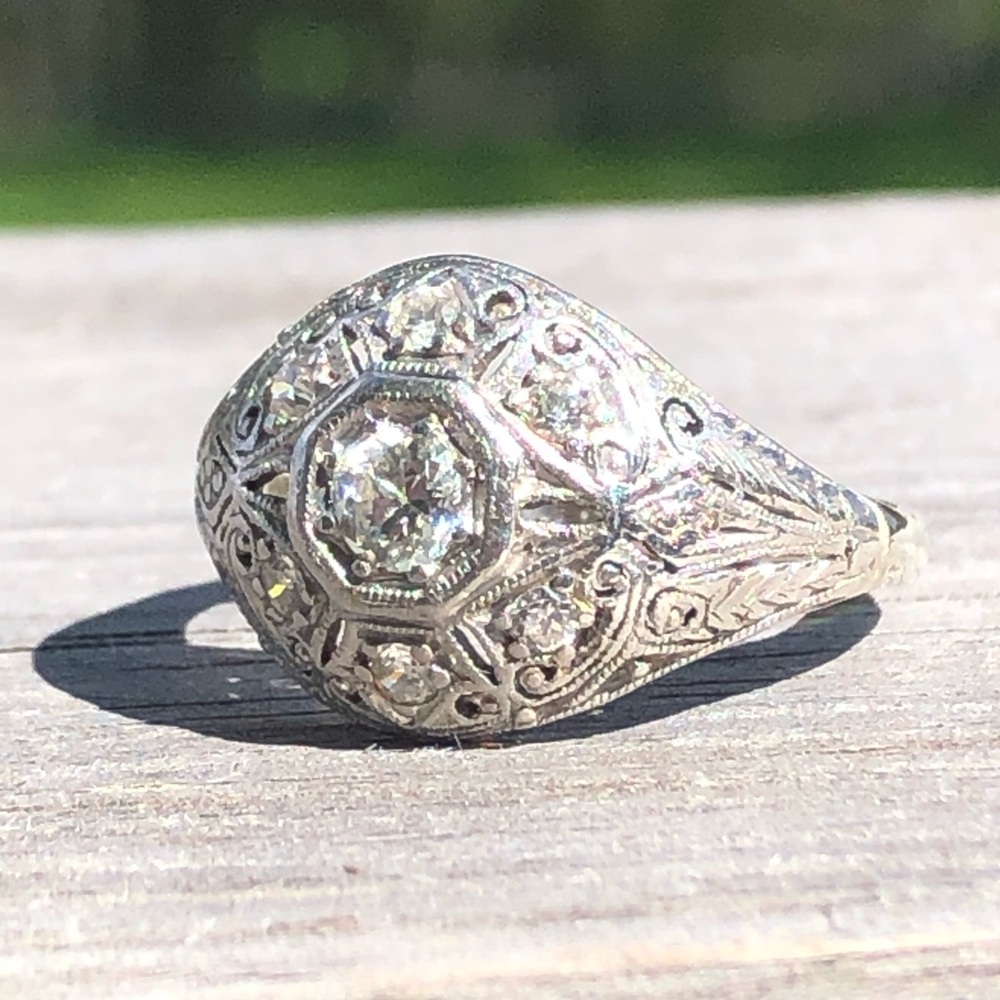 Antique platinum 14k diamond ring